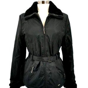 Rampage Outerwear Black Belted Trench Faux Fur Jacket
